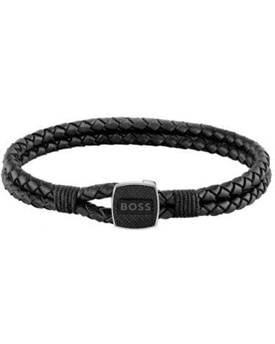 BOSS Leather Seal Bracelet - Black