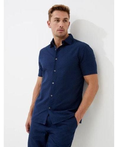 French Connection Seersucker Check Shirt - Blue