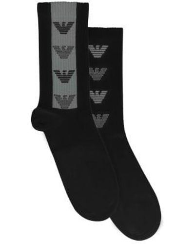Emporio Armani 2-Pack Logo Tape Sock - Black