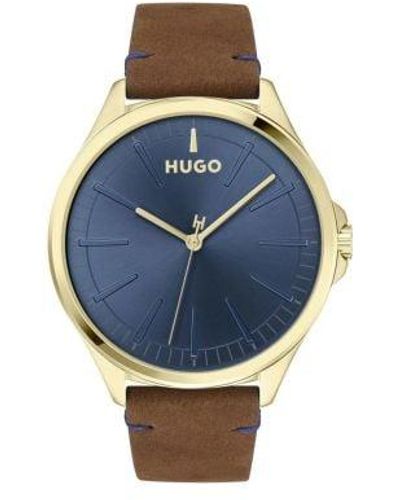 HUGO Leather Smash Watch - Blue