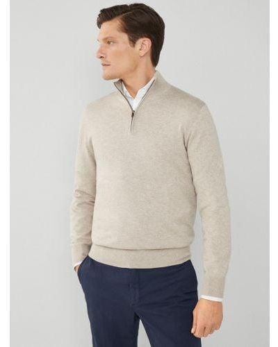 Hackett Taupe Cotton Silk Half Zip Sweatshirt - Grey
