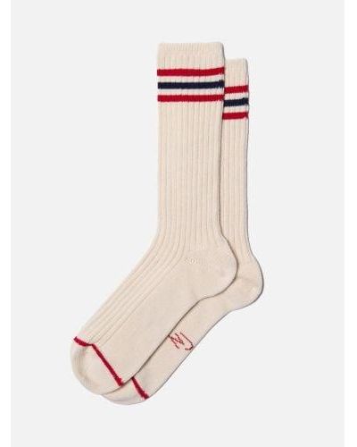 Nudie Jeans Off- Stripe Tennis Sock - White