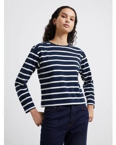 French Connection Marine Rallie Stripe Slash Neck T-Shirt - Blue