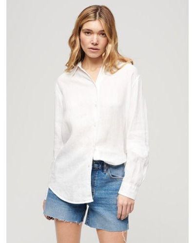 Superdry Optic Casual Linen Boyfriend Shirt - White