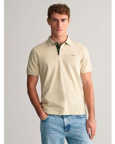 GANT Silky Regular Fit Contrast Pique Polo Shirt - Natural