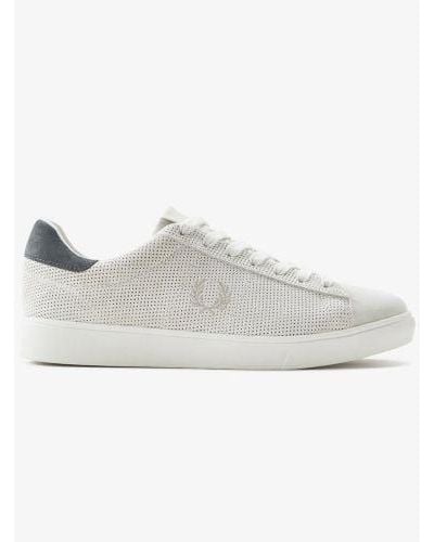 Fred Perry Snow Oatmeal Spencer Perforated Suede Trainer - White