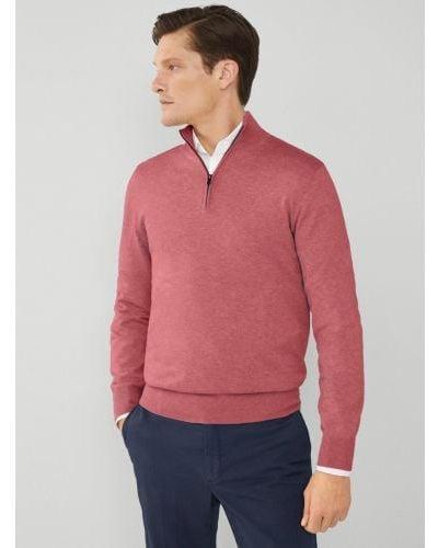 Hackett Dusty Cotton Silk Half Zip Sweatshirt - Red