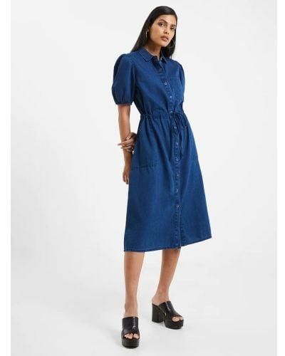 French Connection Mid Wash Zaves Chambray Short Sleeve Dress - Blue