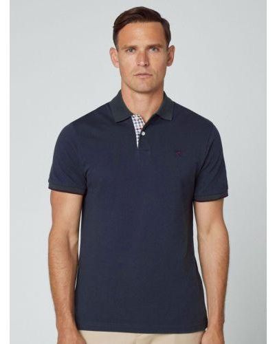 Hackett Dark Denim Woven Trim Polo Shirt - Blue