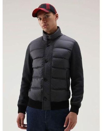 Woolrich Charcoal Melange Wool Bonded Hybrid Fleece Jacket - Grey