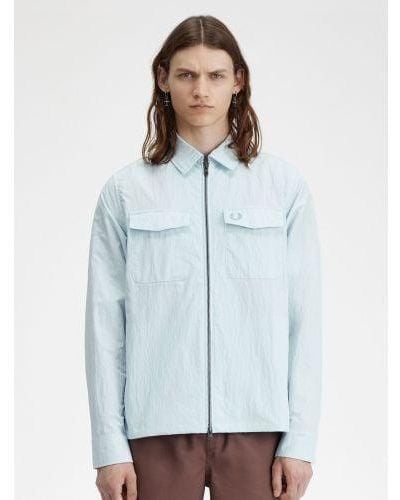 Fred Perry Light Ice Textured Zip-Through Overshirt - Blue
