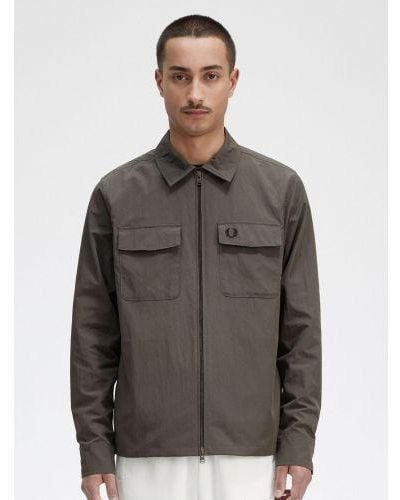 Fred Perry Field Textured Zip-Through Overshirt - Brown