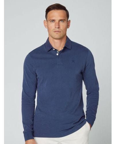 Hackett Dark Denim Woven Rugby Polo Shirt - Blue