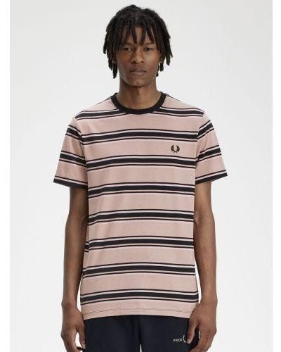 Fred Perry Dark Dusty Rose Stripe T-Shirt - Brown