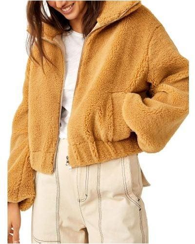 Free People Tan Get Cosy Teddy Jacket - Brown