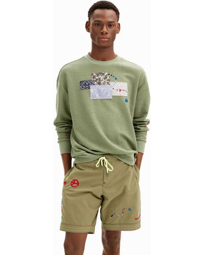 Desigual Plain Sweatshirt With Cutouts - Green