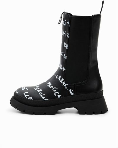 Desigual High Chelsea Boots With Messages - Black