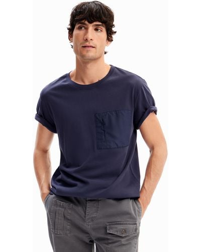 Desigual Plain Pocket T-shirt - Blue