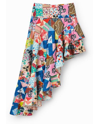 Desigual Johnson Hartig Asymmetric Patchwork Skirt - Multicolour