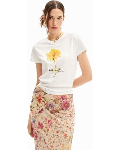 Desigual Short-sleeved T-shirt With Flower. - White