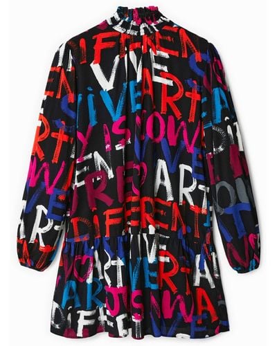 Desigual Short Tunic Dress With Messages - Red