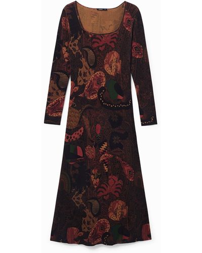 Desigual Long Paisley Dress - Brown
