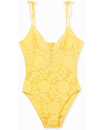 Desigual Embroidered Bodysuit Fine Straps - Yellow
