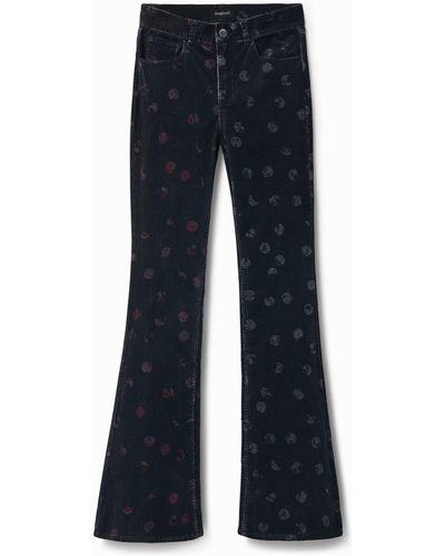 Desigual Corduroy Trousers With Polka Dot Print - Blue