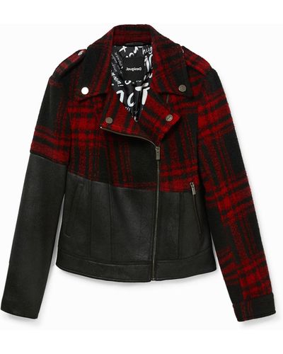 Desigual Tartan-synthetic Leather Biker Jacket - Red