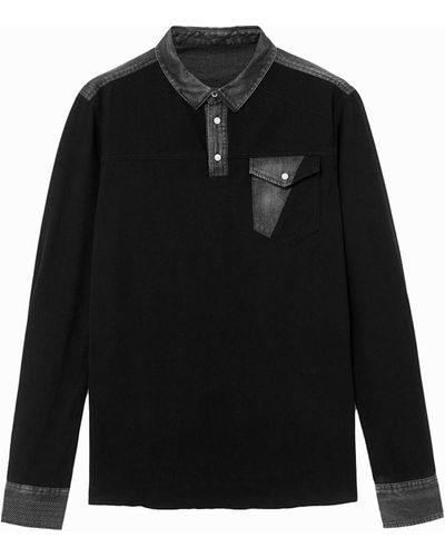 Desigual Long Sleeve Hybrid Polo Shirt - Black