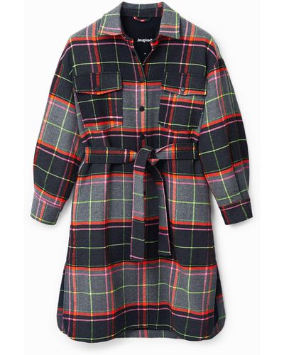 Desigual Tartan Overshirt Coat - Black