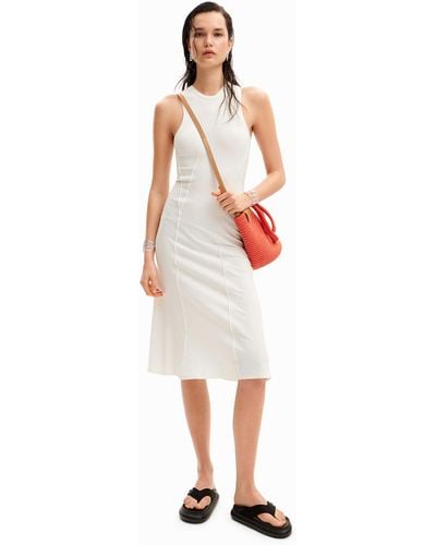 Desigual Ribbed Patchwork Midi Dress - White
