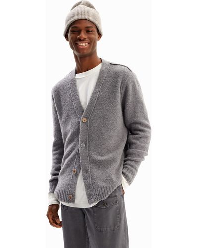 Desigual Plain Textured Cardigan - Gray
