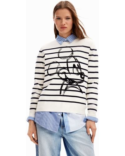 Desigual Striped Mickey Mouse Pullover - Blue