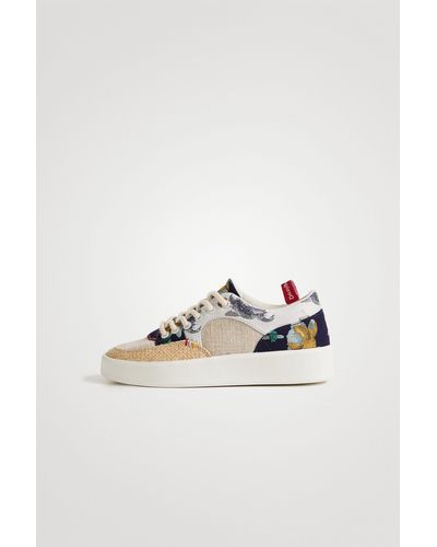 Desigual Patchwork Trainers With Raffia - White