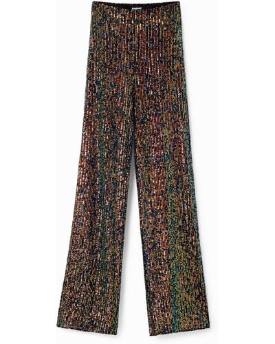 Desigual Sequin Stretch Trousers - Brown