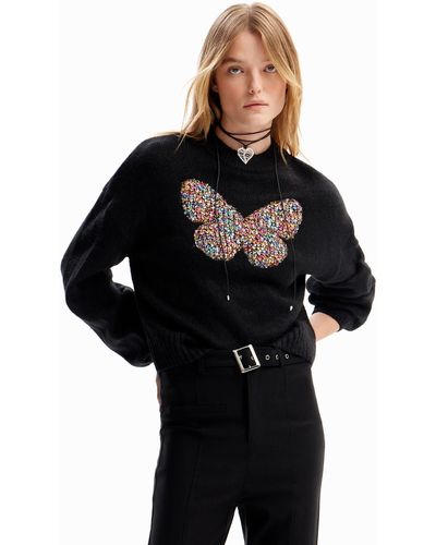 Desigual Chunky Knit Butterfly Pullover - Black