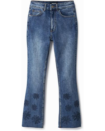 Desigual Embroidered Cropped Flare Jeans - Blue