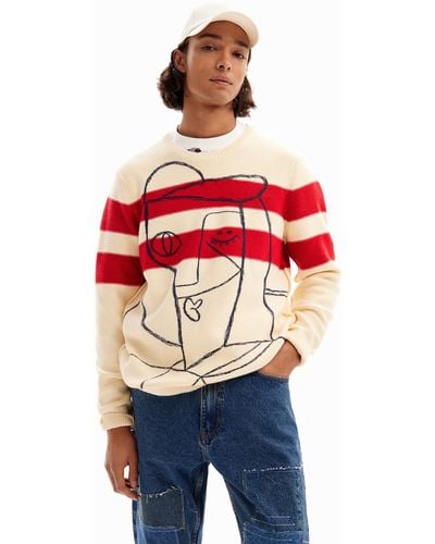 Desigual Striped Jumper With Pattern. - Red