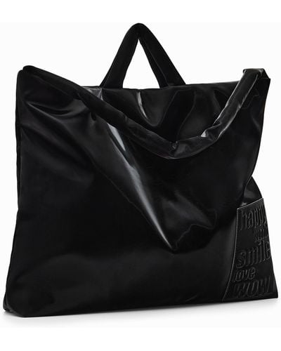 Desigual Large Handbag With Messages - Black