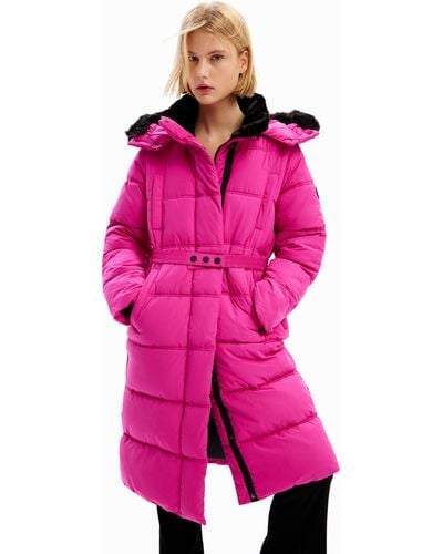 Desigual Padded Belted Coat - Pink