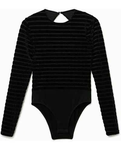 Desigual Velvety Striped Slim Bodysuit - Black