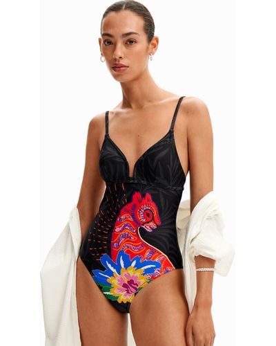 Desigual Strappy Cat Swimsuit - Red