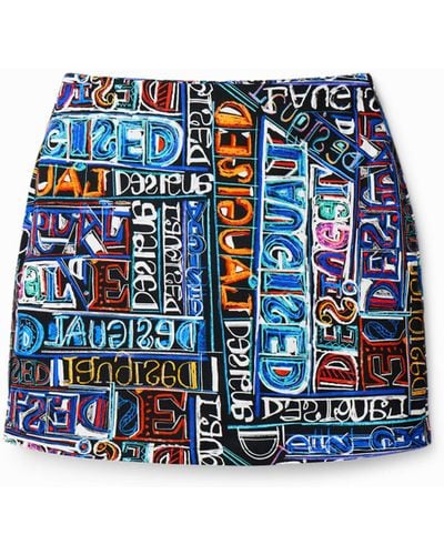 Desigual Slim Arty Logo Mini Skirt - Blue