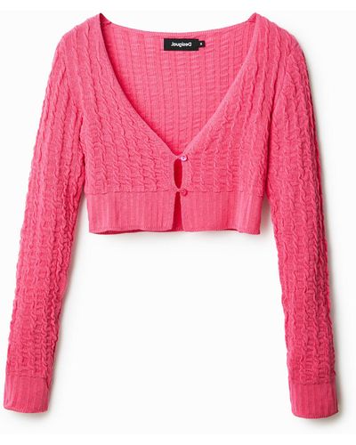 Desigual Cropped Knit Cardigan - Pink