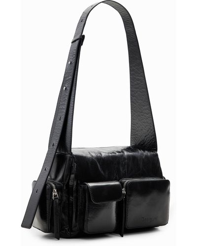 Desigual Midsize Pockets Leather Bag - Black