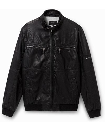 Desigual Leather Effect Biker Jacket - Black