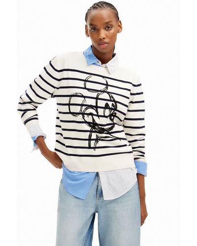 Desigual Striped Mickey Mouse Pullover - Blue
