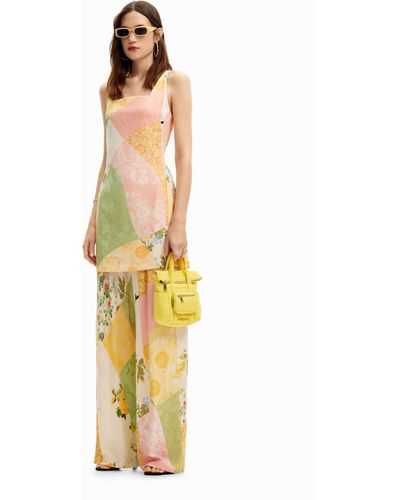 Desigual Short Dress With Floral Patchwork. - Metallic