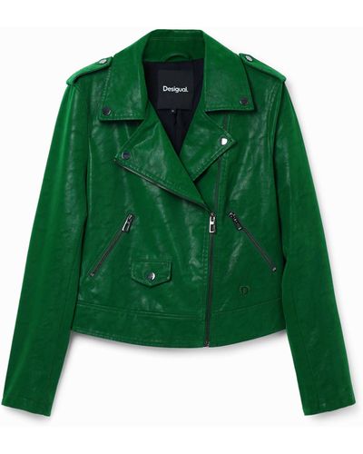 Desigual Textured Biker Jacket - Green